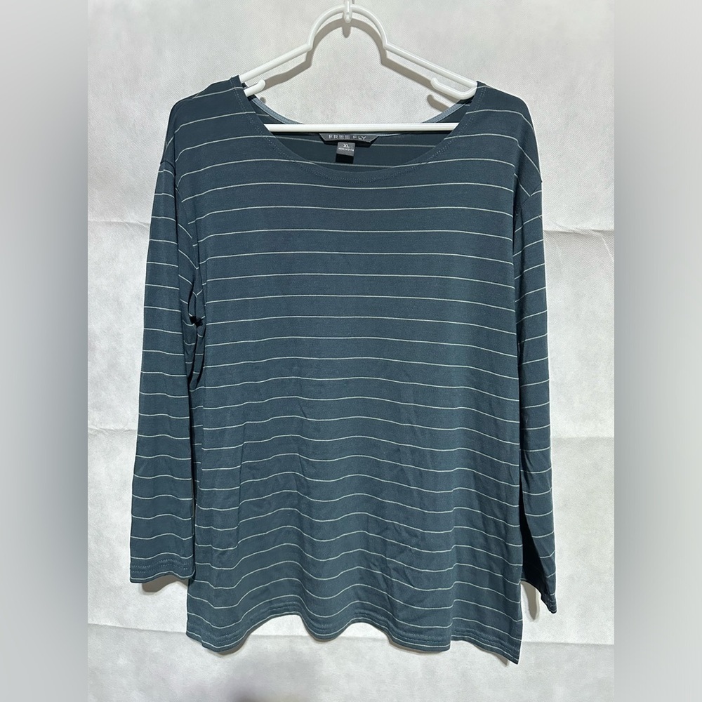 FREE FLY Shirt Womens XL Striped Viscose Bamboo Pullover Long Sleeve T Shirt NWO